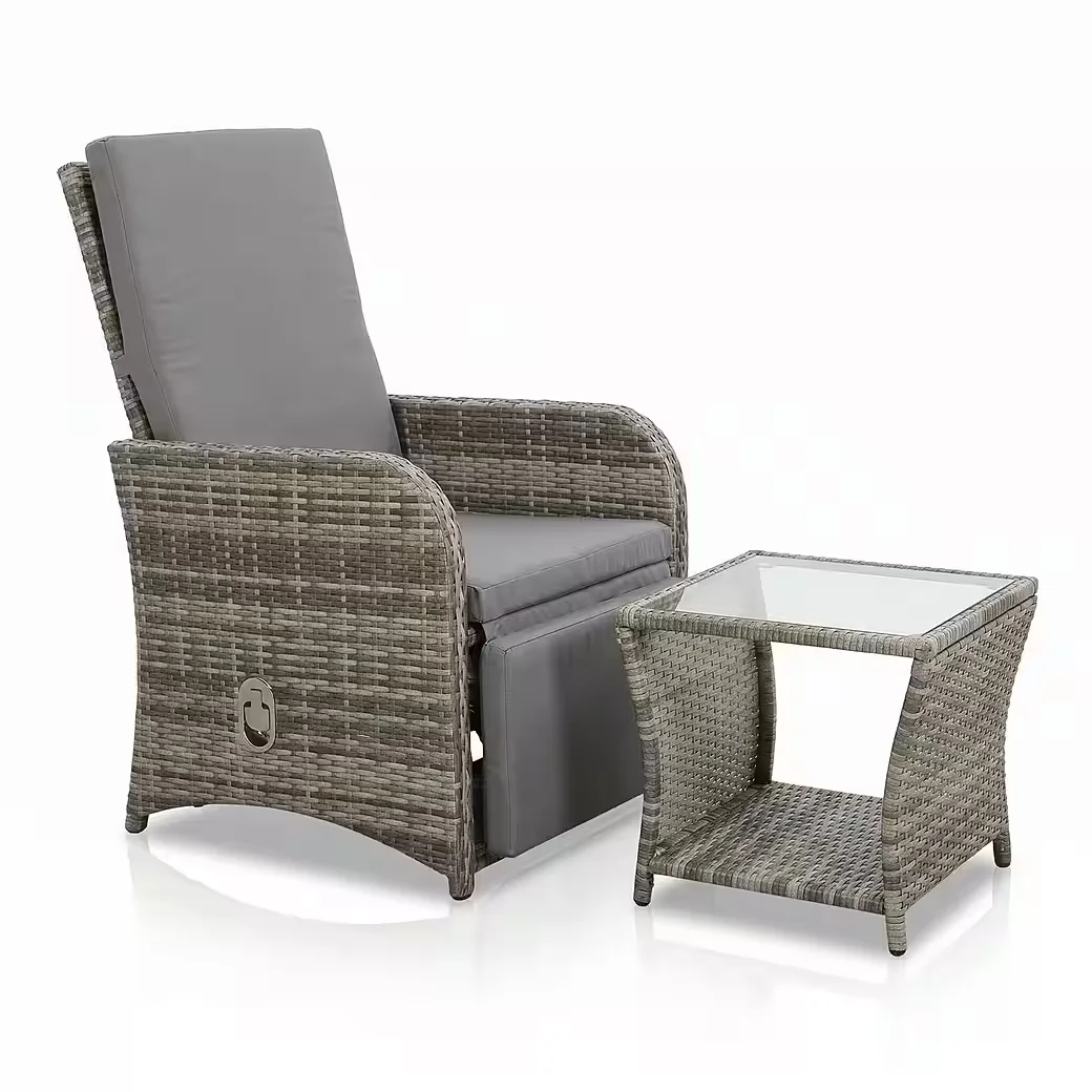 Balkonmöbel Set 3 teilig Polyrattan grau mit Auflagen wetterfest